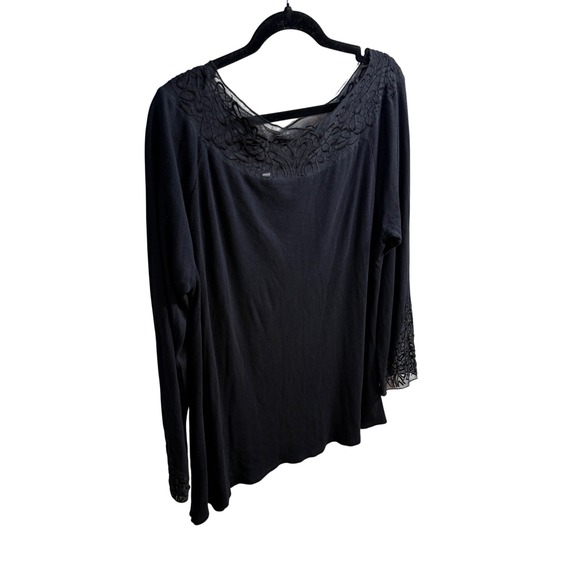 Soft Surroundings Black Lace Trimmed Sheer Neckline Long Sleeve Top Plus Size 2X - Picture 2 of 11